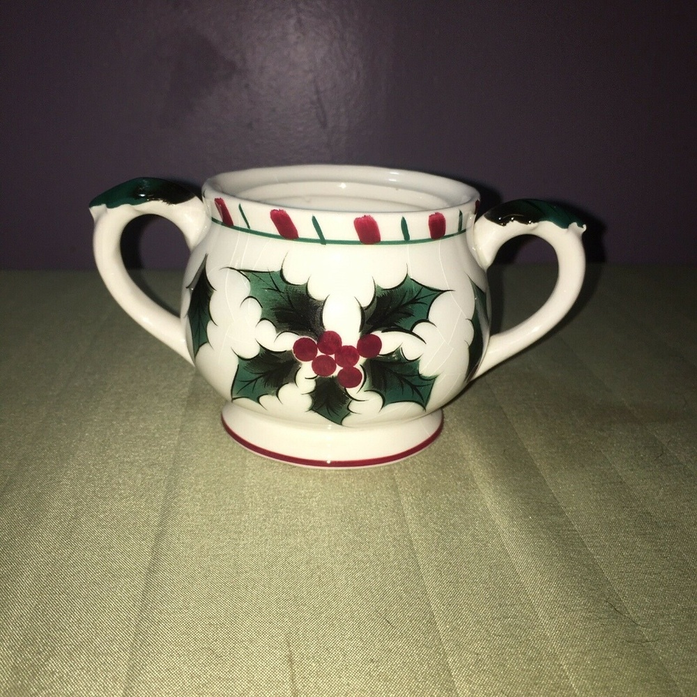 Vintage 1955 Lefton Holly & Candy Cane Sugar Bowl